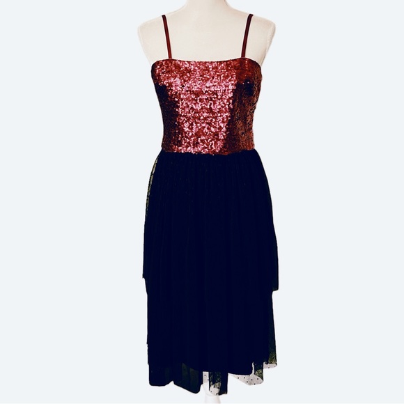 Dress The Population Kady Merlot Sequin Tiered Tulle Dress New With Tags - Picture 2 of 12